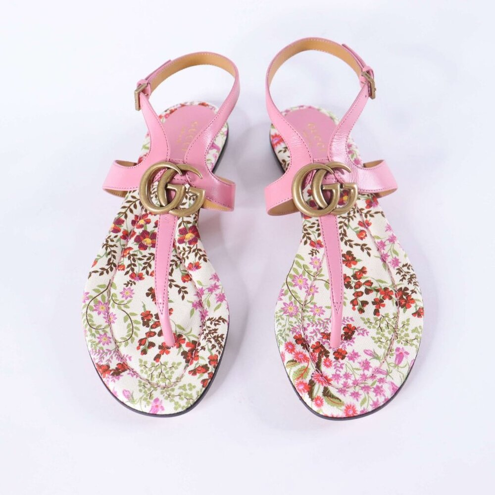 AUTHENTIC GUCCI DOUBLE GG MARMONT LEATHER THONG SANDALS